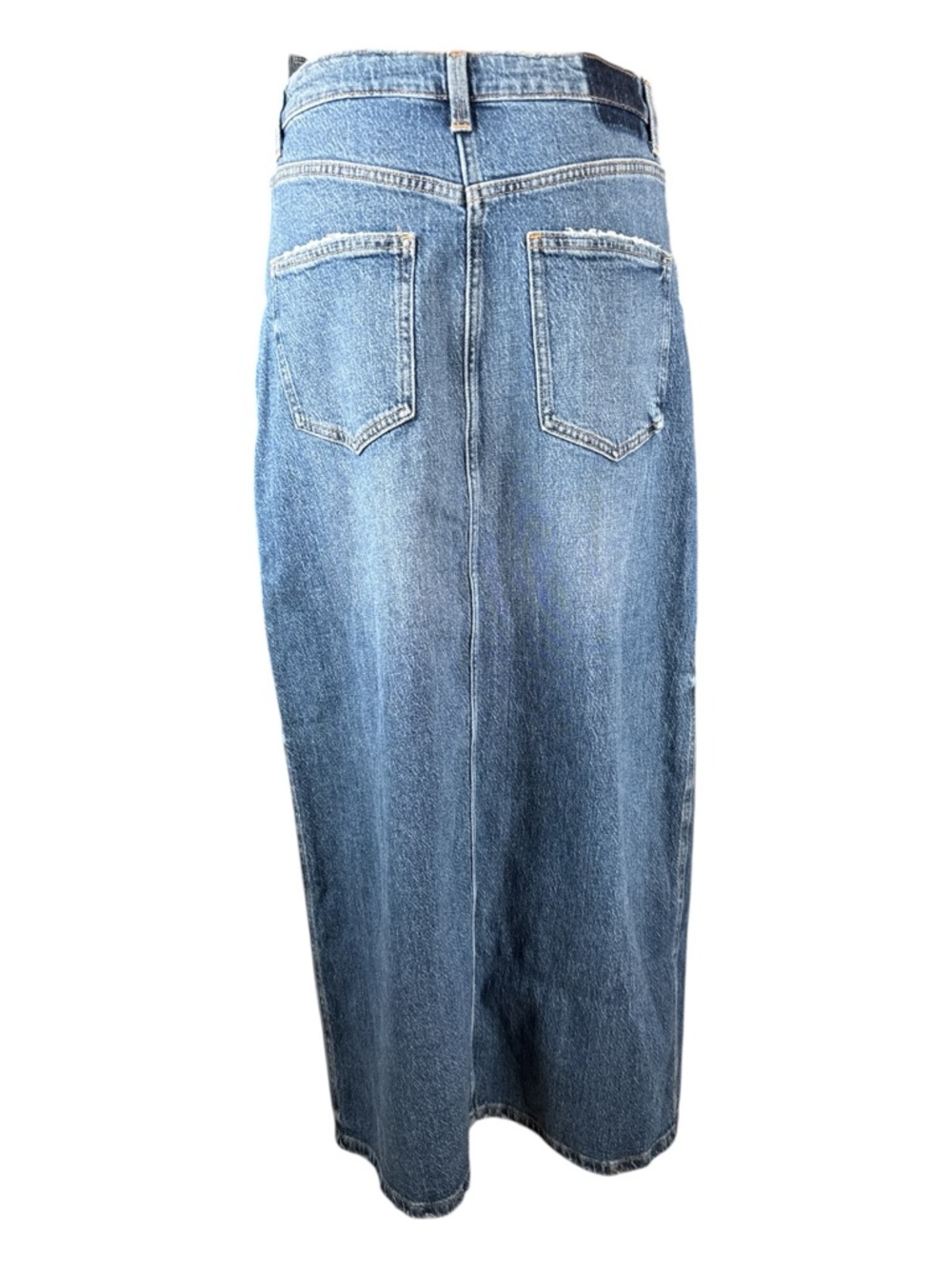 ZARA Button Fly Blue Denim Maxi Skirt with Front Slit. - Picture 3 of 13